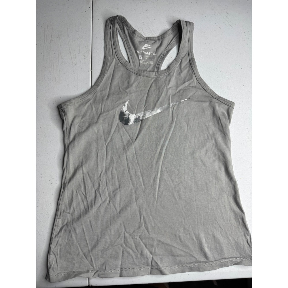 Nike Kids Grey Racerback Tank Top Silver Swoosh Athletic Shirt Size Medium